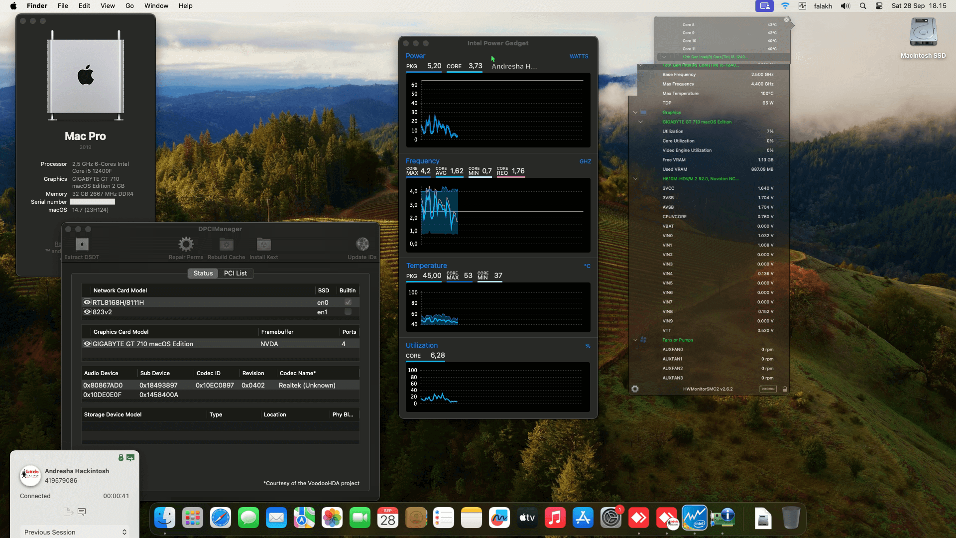 Success Hackintosh macOS Sonoma 14.7 Build 23H124 in Asrock H610M-HDV/M.2 R2.0 + Intel Core i5-12400F + Gigabyte GT 710